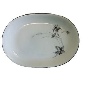Heinrich-H&C Sepia White/Platinum Trim Oval Serving Platter Floral Germany